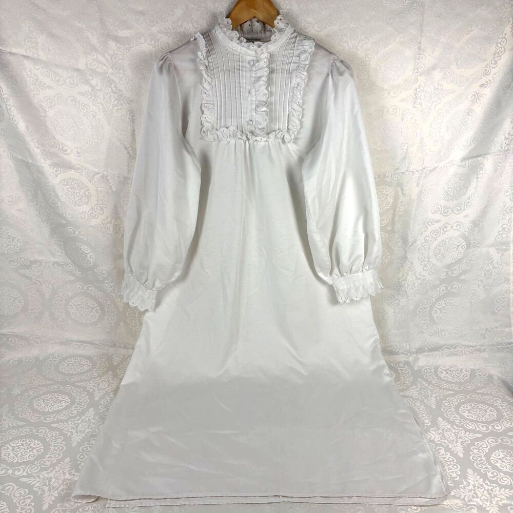 Miss Elaine Nightgown House Coat White Eyelet Vintage 80s Lace Trim Bridal M